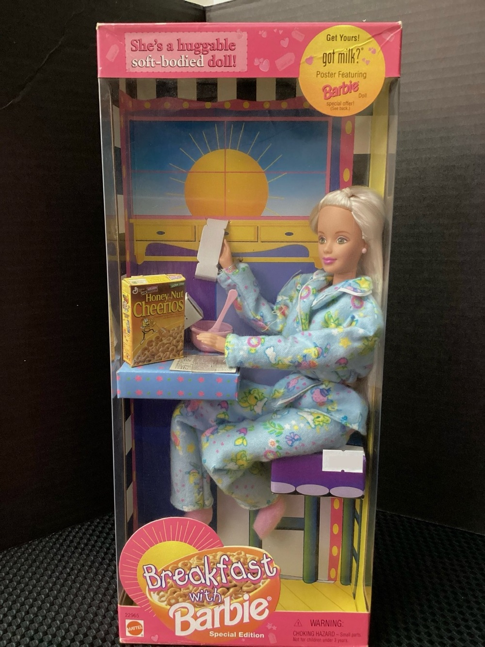 Barbie Doll in Light Blue Pajama Set with Pink Accents - Breakfast Playset